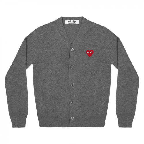 CDG-PLAY-V-Neck-Mens-Cardigan-Red-Emblem-Grey.png
