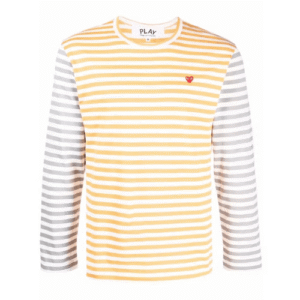 CDG Play Embroidered Logo Striped Long-Sleeve Tee (Yellow/Grey)