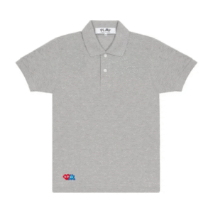 CDG Play Polo Red Invader Heart and Blue Emblem (Grey)