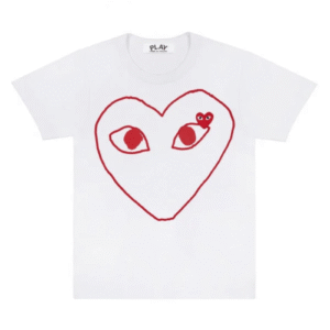 CDG Play White T-Shirt With Red Outline Heart